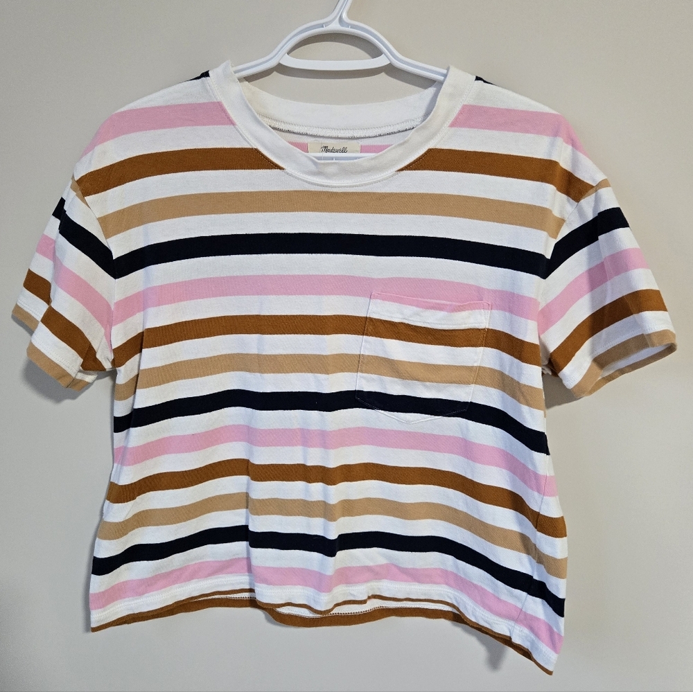 Madewell Striped Short Sleeve Tshirt  Pink, Brown, Black, White
